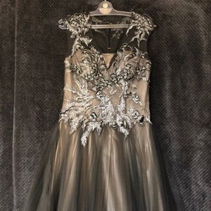 Chapmagne and Grey Evening Gown